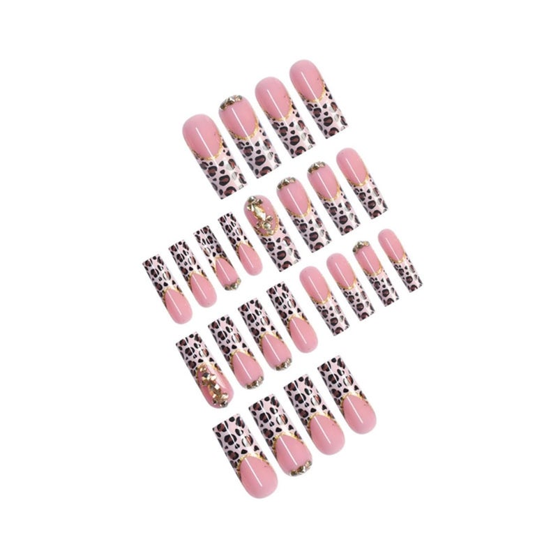 SEENEEY Long Square Press on Nails Brown Stick on Nail for Women 24pcs - Image 4